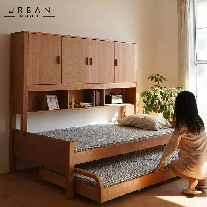 ENOLA Japanese Solid Wood Bedframe with Cabinet