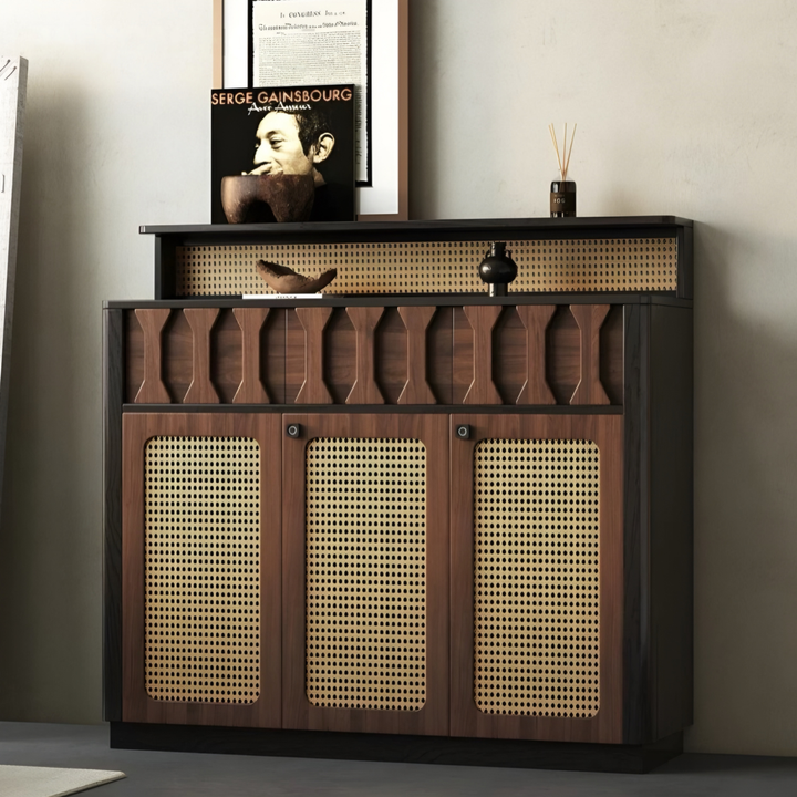 ESVARO Rustic Rattan Shoe Cabinet - Urban Mood Singapore