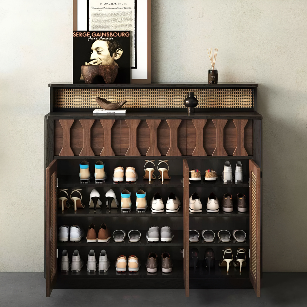 ESVARO Rustic Rattan Shoe Cabinet - Urban Mood Singapore