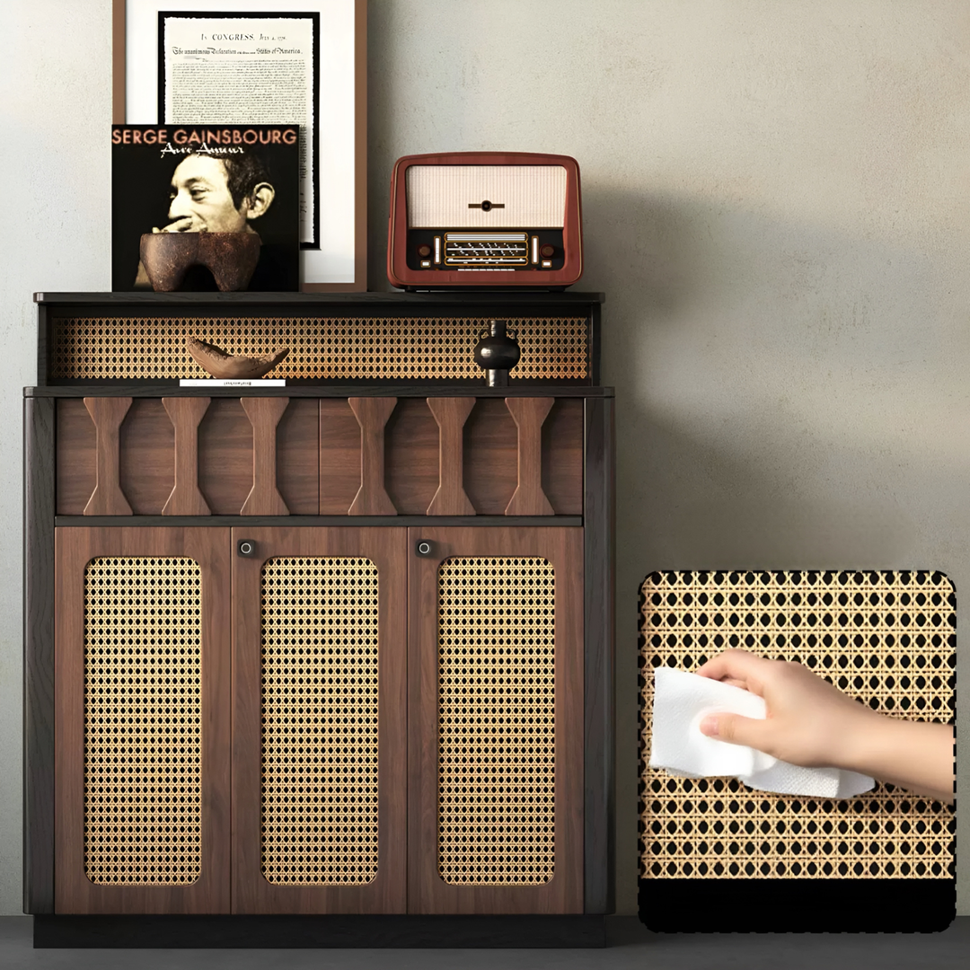 ESVARO Rustic Rattan Shoe Cabinet - Urban Mood Singapore