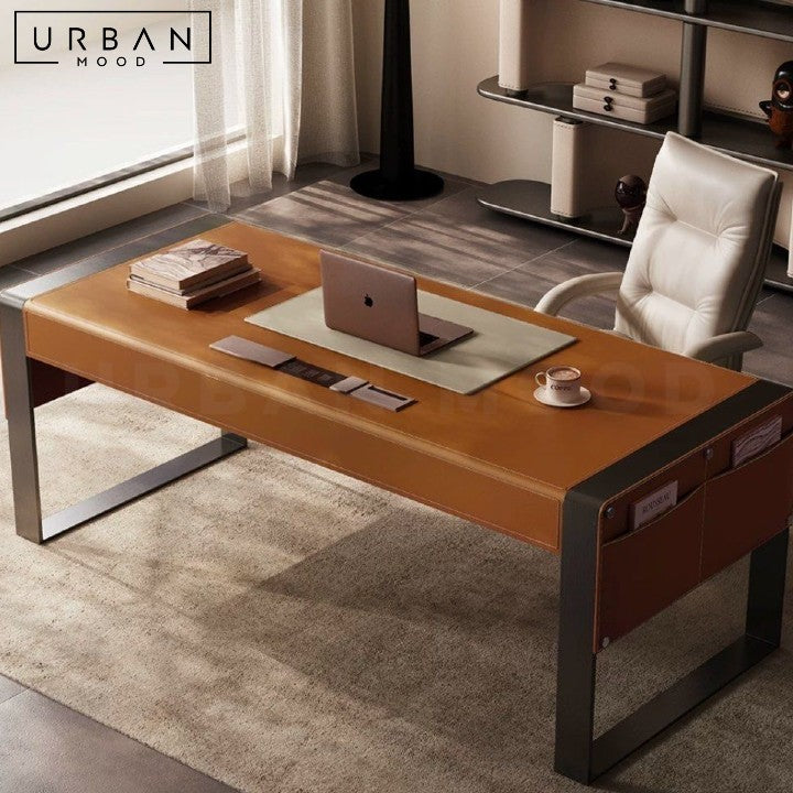 FOUDA Modern Leather Study Table