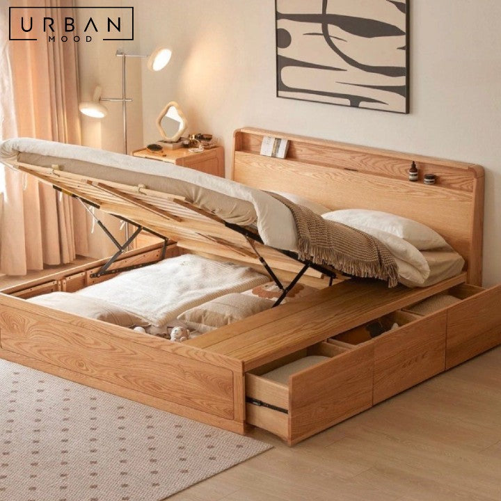 FURER Scandinavian Solid Wood Storage Bedframe