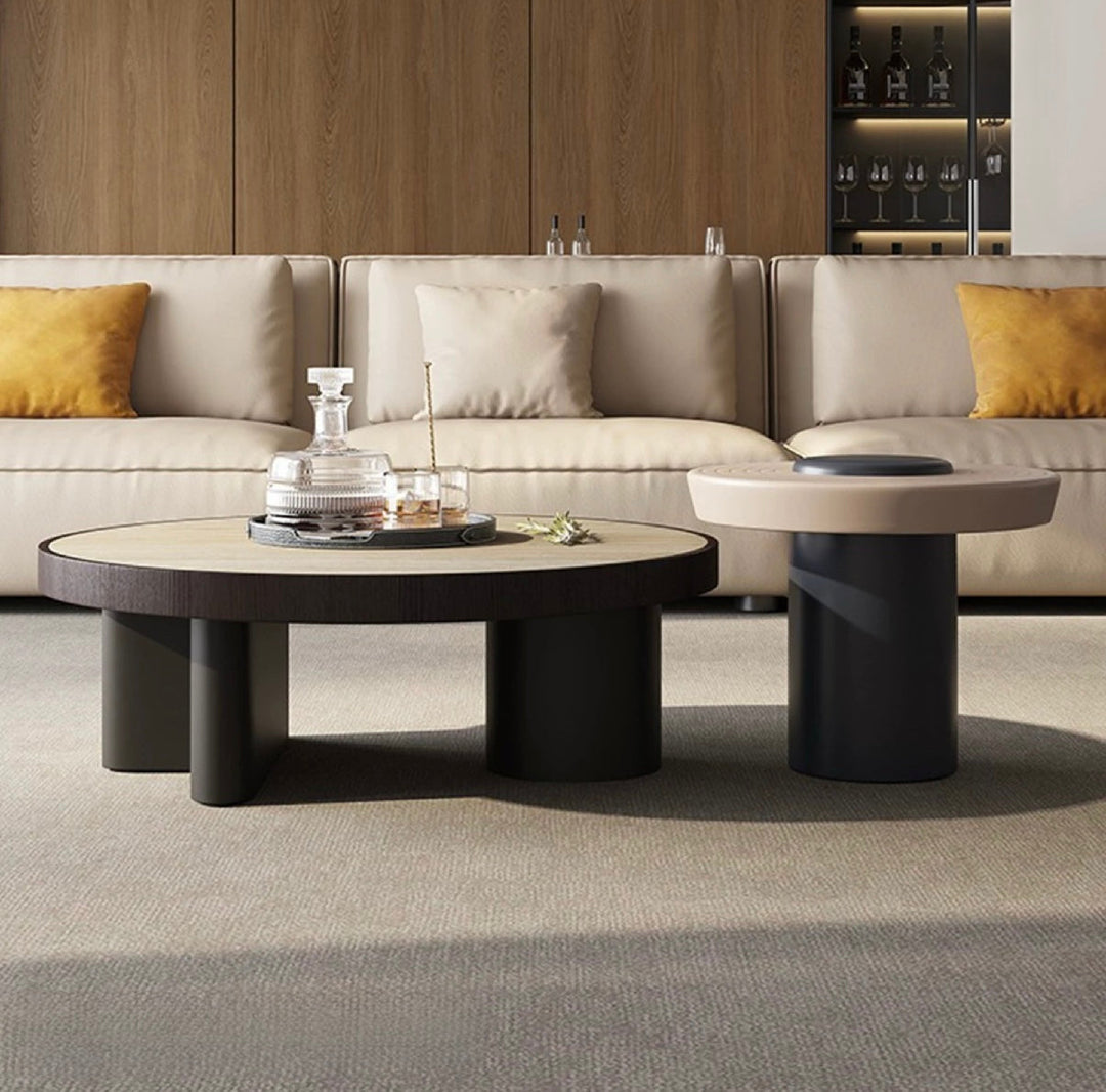 SORELLO Modern Travertine Round Coffee Table Set - Cassa Haus Singapore