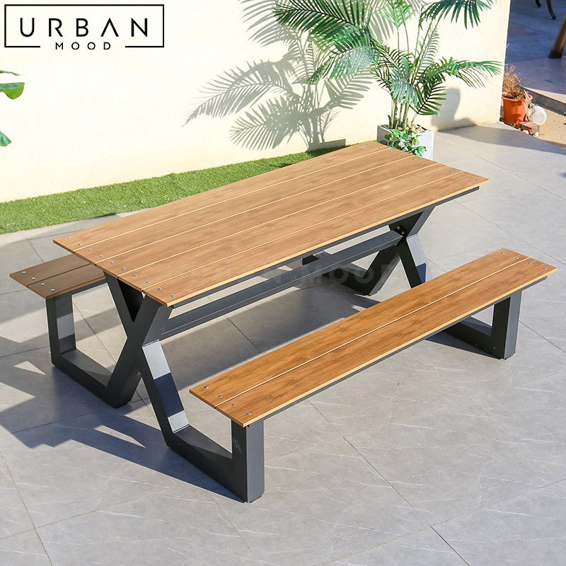 GABIN Modern Solid Wood Outdoor Table & Bench
