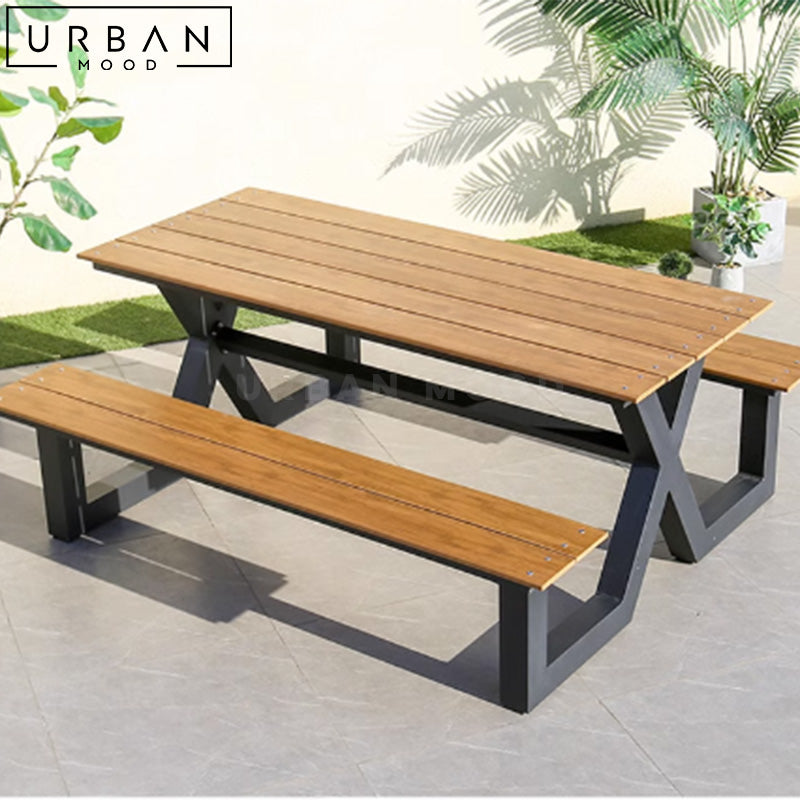 GABIN Modern Solid Wood Outdoor Table & Bench