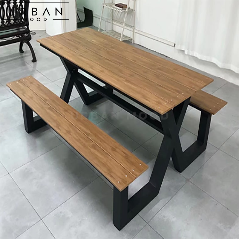 GABIN Modern Solid Wood Outdoor Table & Bench