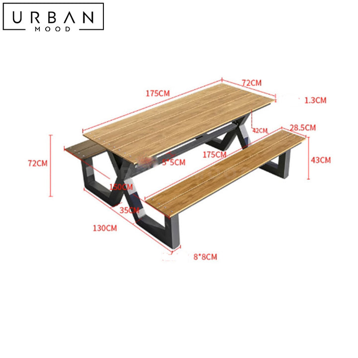 GABIN Modern Solid Wood Outdoor Table & Bench