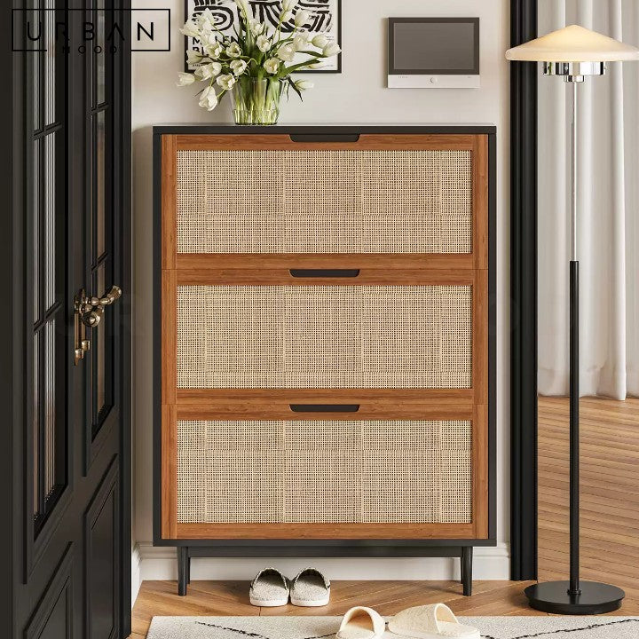 GIVEN Rustic Rattan Shoe Cabinet