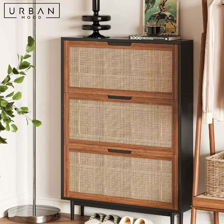 GIVEN Rustic Rattan Shoe Cabinet