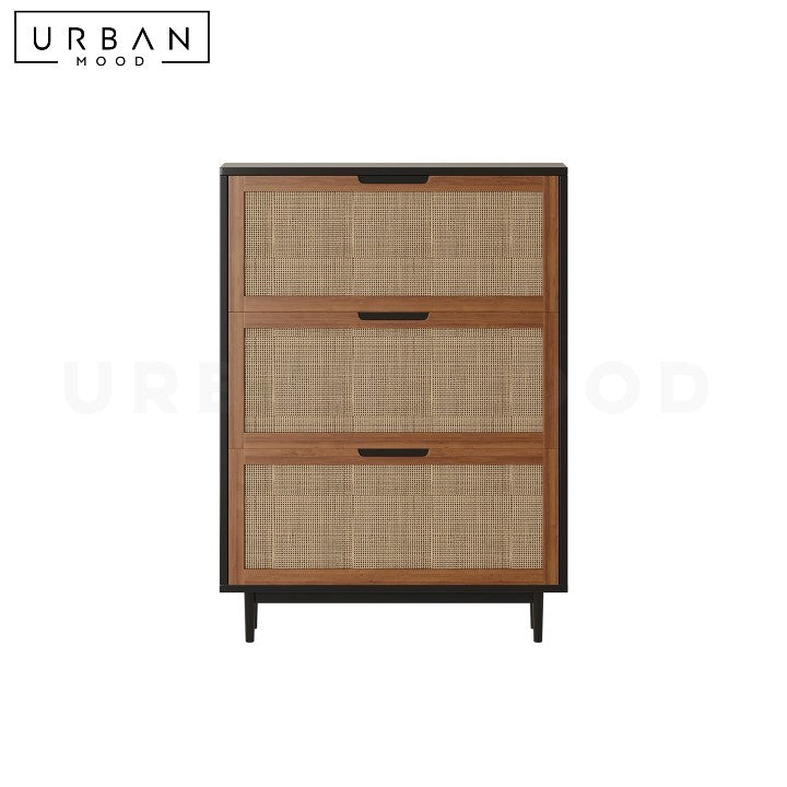 GIVEN Rustic Rattan Shoe Cabinet