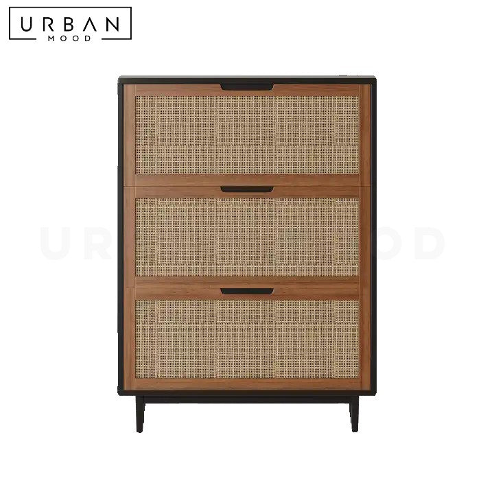 GIVEN Rustic Rattan Shoe Cabinet