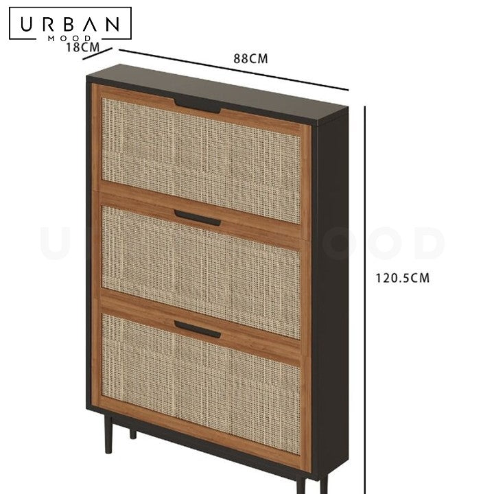 GIVEN Rustic Rattan Shoe Cabinet