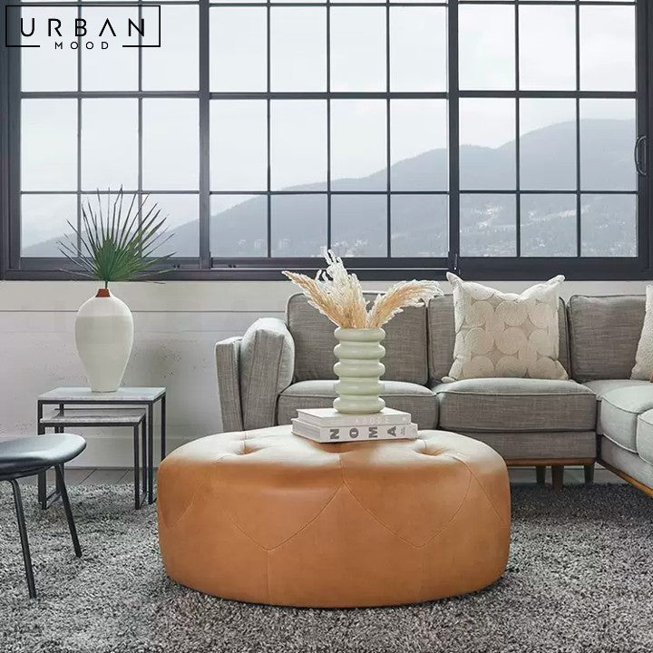 GIRALD Modern Round Leather Ottoman