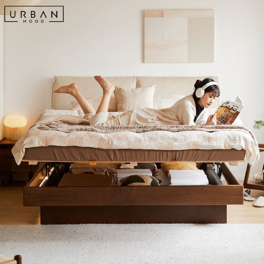 GLESTON Modern Solid Wood Storage Bedframe