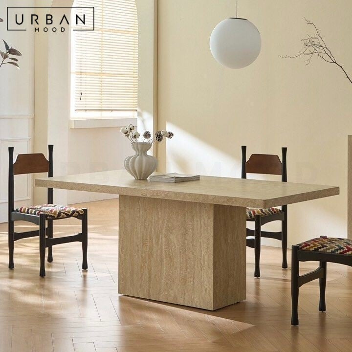 GUZMAN Modern Travertine Storage Dining Table