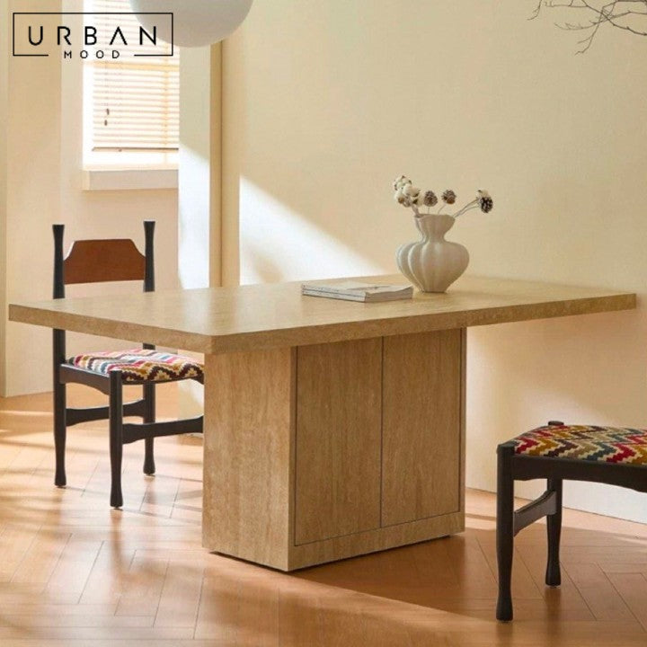 GUZMAN Modern Travertine Storage Dining Table
