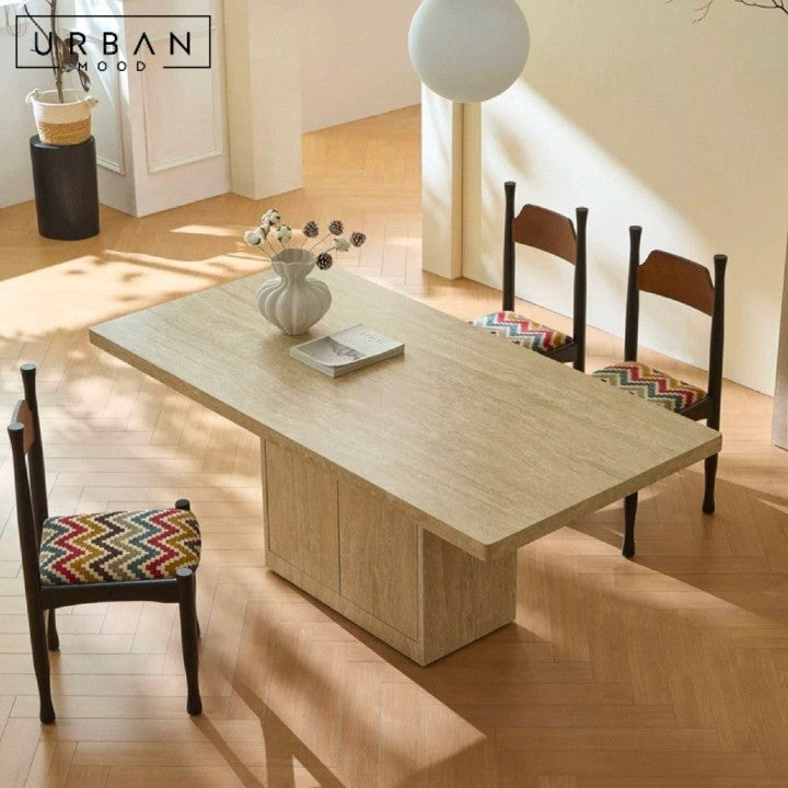 GUZMAN Modern Travertine Storage Dining Table