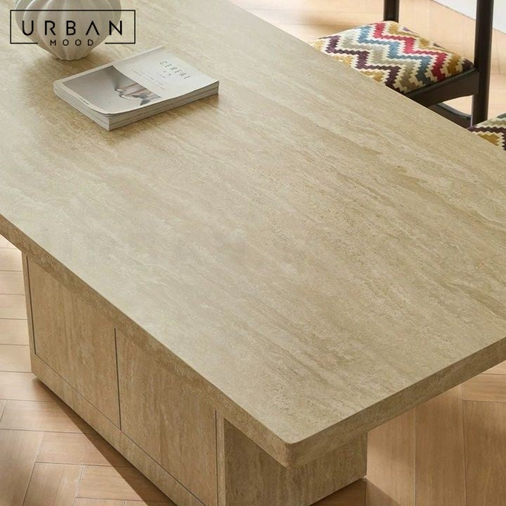 GUZMAN Modern Travertine Storage Dining Table