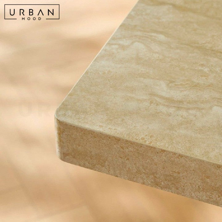 GUZMAN Modern Travertine Storage Dining Table