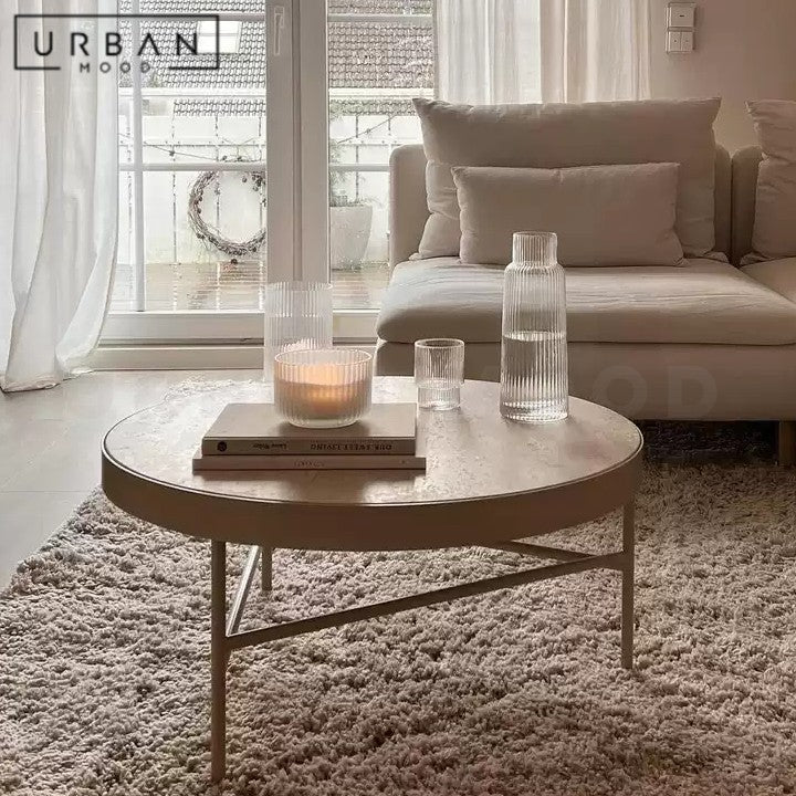 HECKE Modern Round Travertine Coffee Table