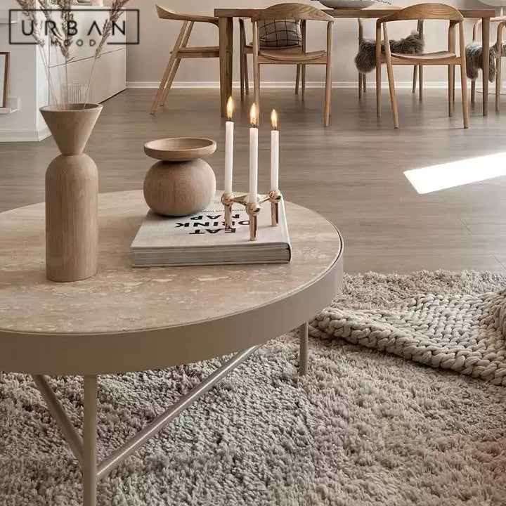 HECKE Modern Round Travertine Coffee Table