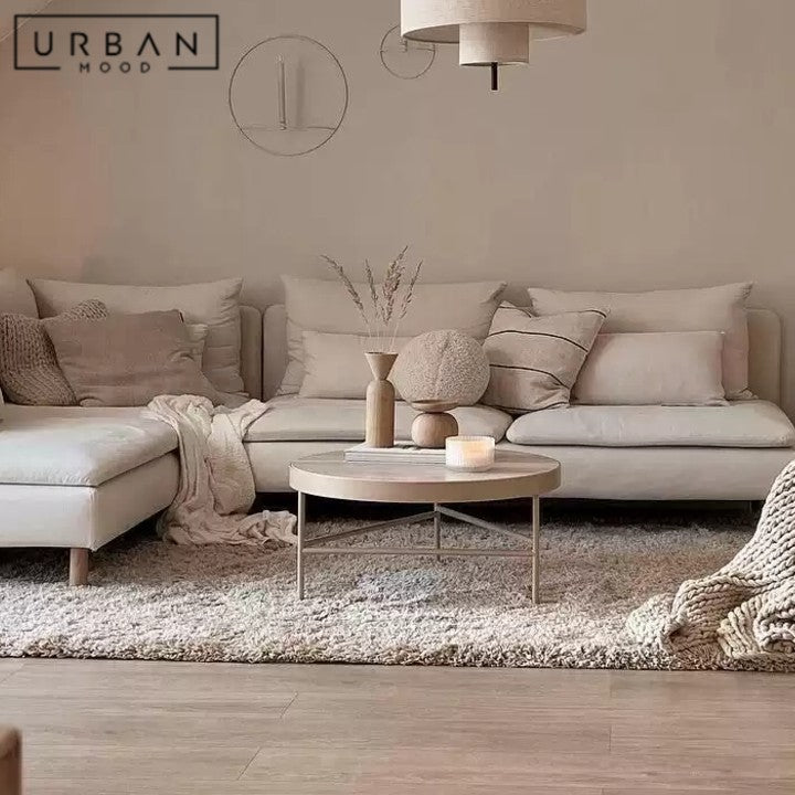 HECKE Modern Round Travertine Coffee Table