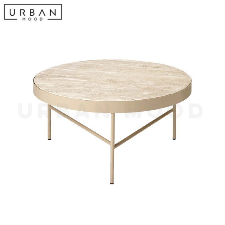 HECKE Modern Round Travertine Coffee Table