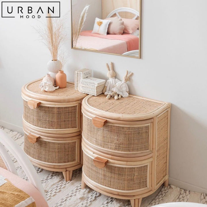 HUDON Japandi Rattan Bedside Table