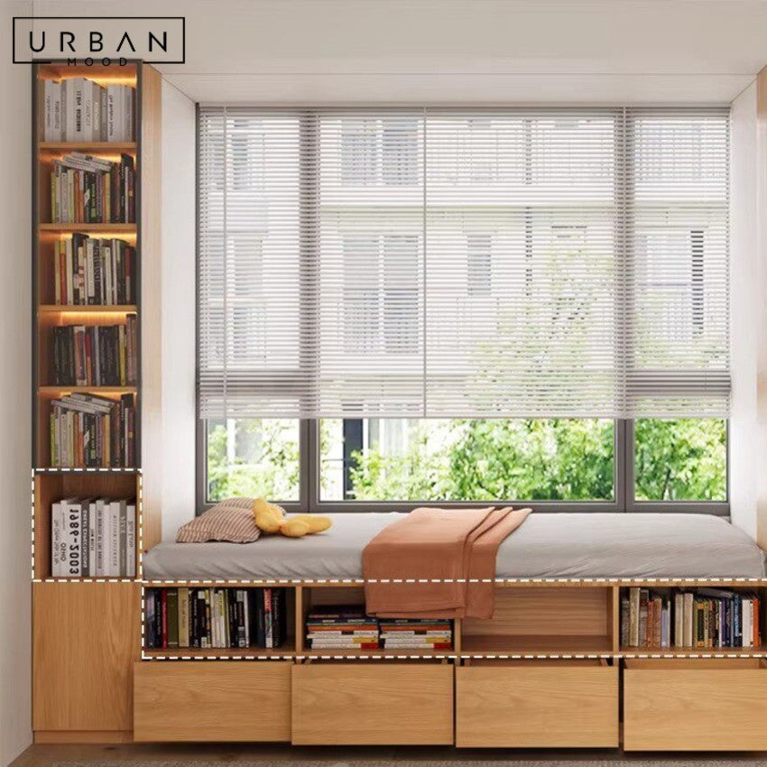 HUDURE Modern Solid Wood Baywindow Ottoman & Cabinet