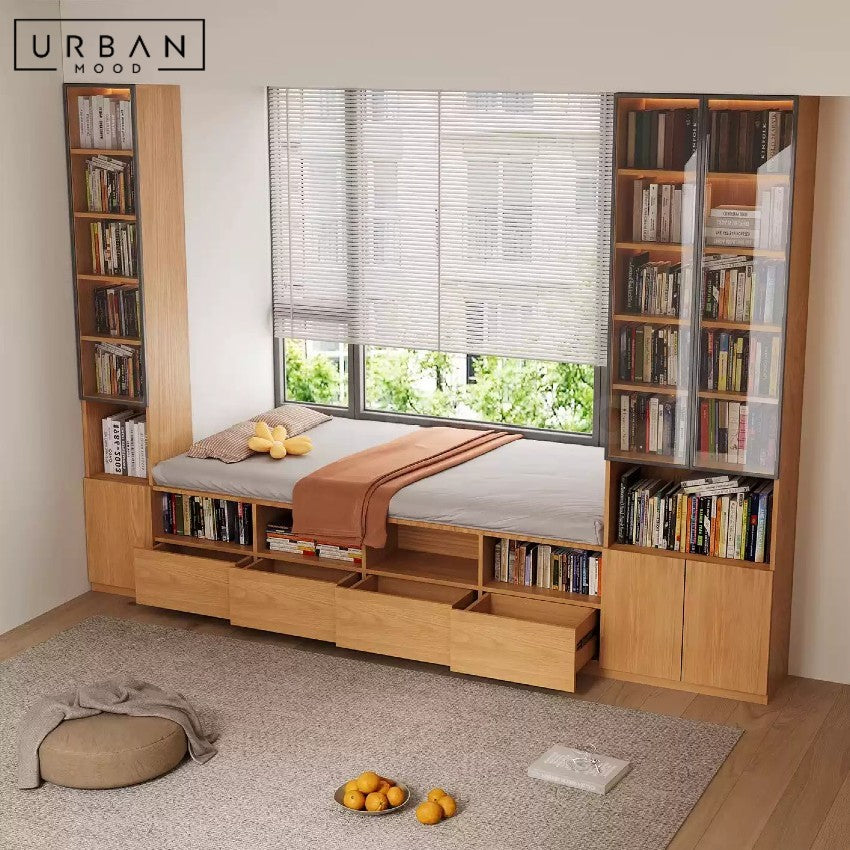 HUDURE Modern Solid Wood Baywindow Ottoman & Cabinet