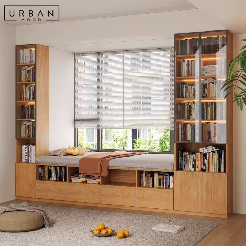 HUDURE Modern Solid Wood Baywindow Ottoman & Cabinet