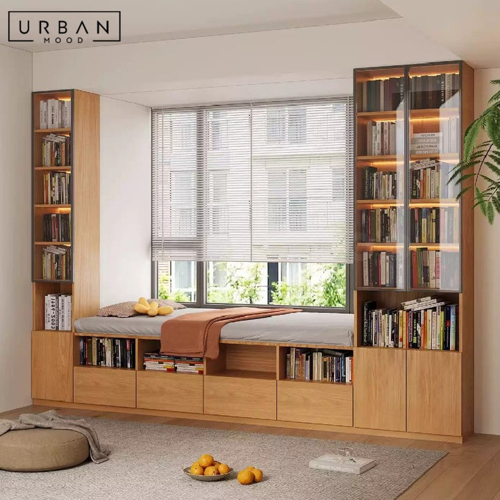 HUDURE Modern Solid Wood Baywindow Ottoman & Cabinet