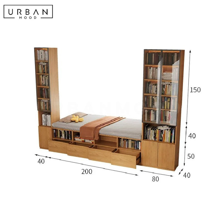 HUDURE Modern Solid Wood Baywindow Ottoman & Cabinet