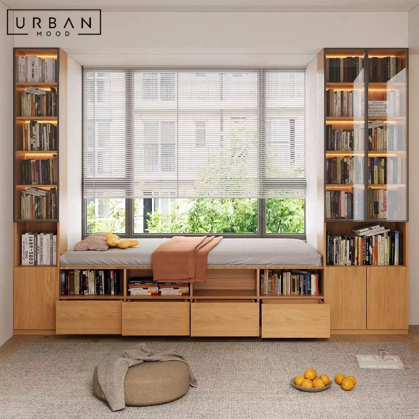 HUDURE Modern Solid Wood Baywindow Ottoman & Cabinet