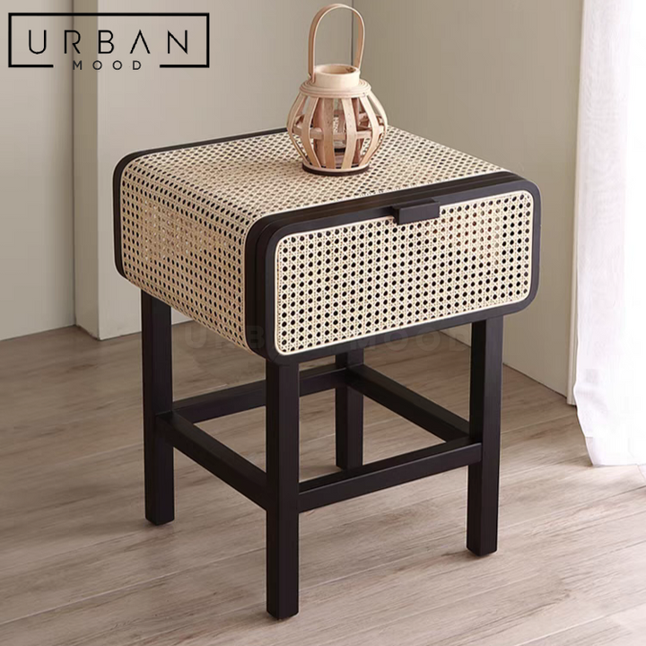 HAUS Rustic Rattan Bedside Table