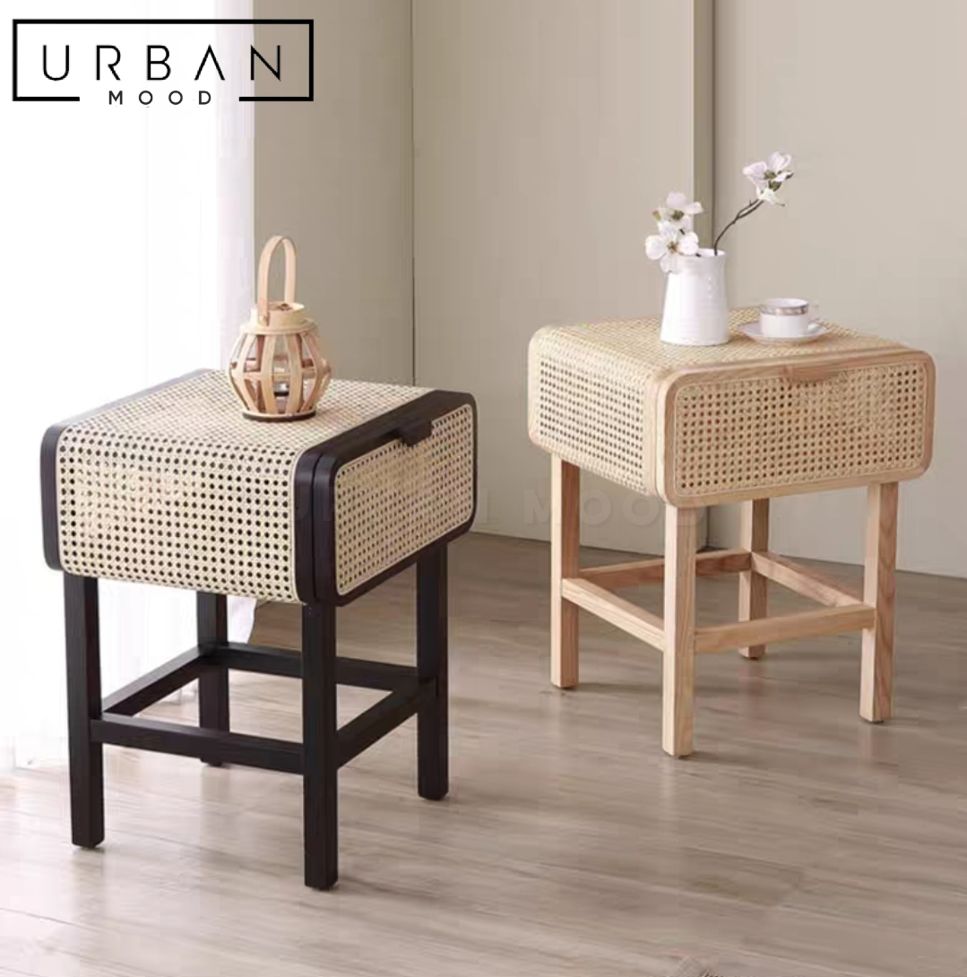 HAUS Rustic Rattan Bedside Table