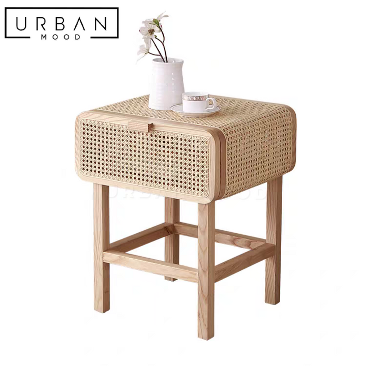 HAUS Rustic Rattan Bedside Table