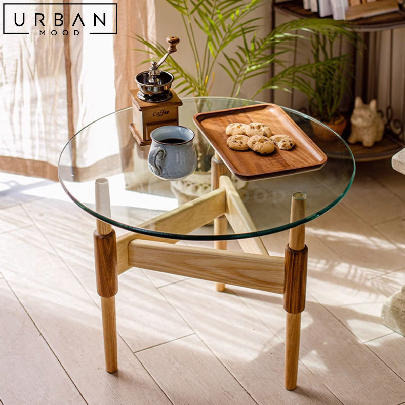 INDRO Modern Round Glass Coffee Table