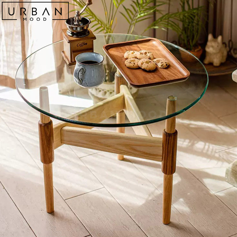 INDRO Modern Round Glass Coffee Table