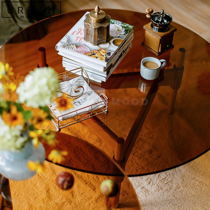 INDRO Modern Round Glass Coffee Table