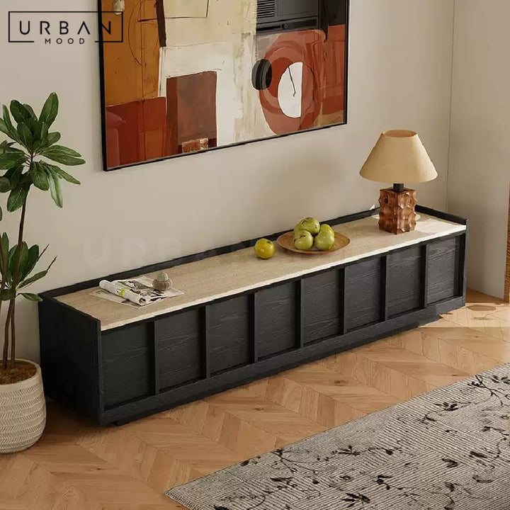 JANISH Modern Travertine TV Console