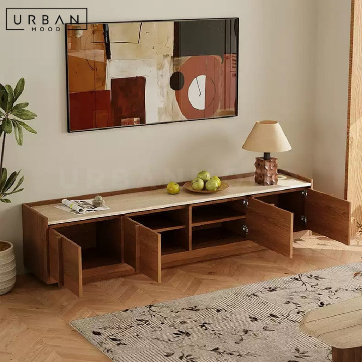 JANISH Modern Travertine TV Console