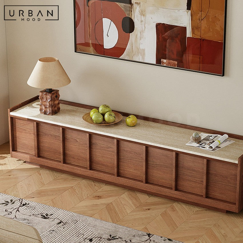 JANISH Modern Travertine TV Console