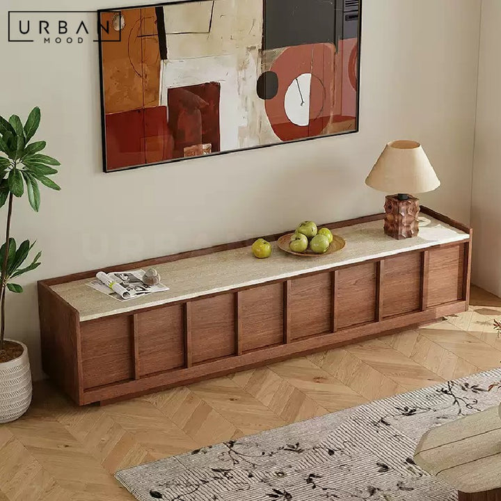 JANISH Modern Travertine TV Console