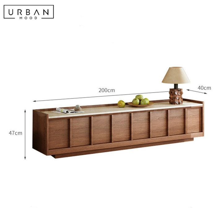JANISH Modern Travertine TV Console