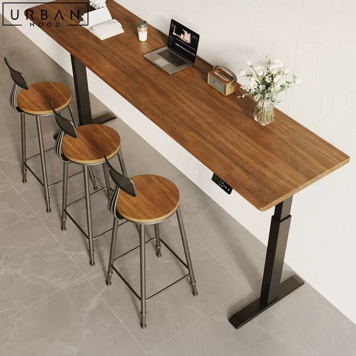 JASMINE Industrial Solid Wood Adjustable Bar Table