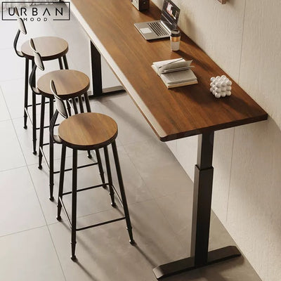 JASMINE Industrial Solid Wood Adjustable Bar Table