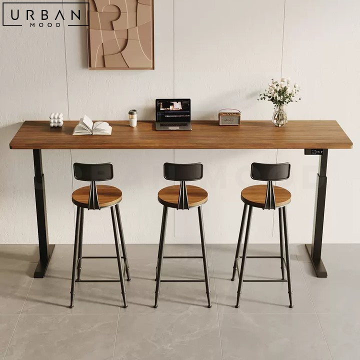 JASMINE Industrial Solid Wood Adjustable Bar Table