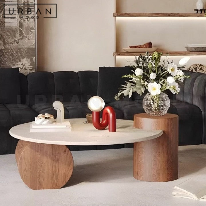 KADIATOU Modern Travertine Round Coffee Table