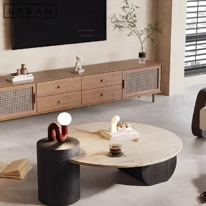 KADIATOU Modern Travertine Round Coffee Table